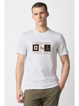 Van Heusen - Men White Cotton Blend Half Sleeves T-Shirt