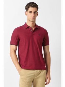 Van Heusen - Men Maroon Cotton Blend Half Sleeves Polo T-Shirt