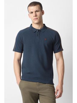 Van Heusen - Men Navy Blue Cotton Blend Half Sleeves Polo T-Shirt