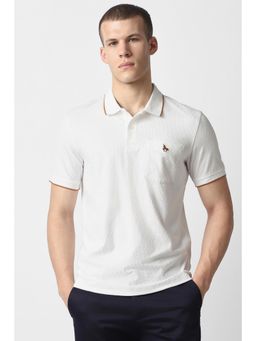 Van Heusen - Men White Cotton Blend Half Sleeves Polo T-Shirt
