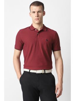 Van Heusen - Men Maroon Cotton Blend Half Sleeves Polo T-Shirt