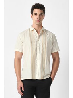 Van Heusen - Men Cream Cotton Half Sleeves Shirt