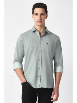 Van Heusen - Men Green Cotton Blend Full Sleeves Shirt