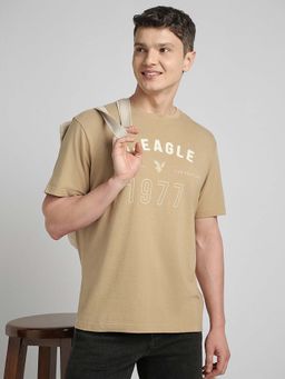 American Eagle - Men Beige Cotton Half Sleeves T-Shirt
