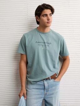 American Eagle - Men Blue Cotton Half Sleeves T-Shirt
