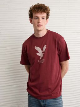 American Eagle - Men Maroon Cotton Blend Half Sleeves T-Shirt