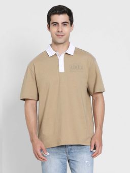 American Eagle - Men Beige Cotton Half Sleeves Polo T-Shirt