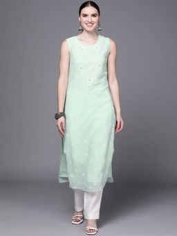 Ahalyaa - Women Sea Green Floral Printed Georgette Kurta