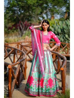 Ravi Rajoria - Women Multi-Color Floral Printed Lehenga with Choli and Dupatta (Set of 3)