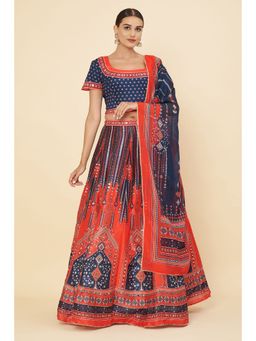Ravi Rajoria - Women Blue Floral Printed Lehenga with Choli and Dupatta (Set of 3)