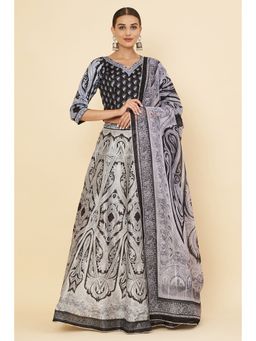 Ravi Rajoria - Women Black Printed Lehenga with Choli and Dupatta (Set of 3)