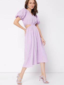 VERO MODA - Women Self Design Purple Cut Out Dress