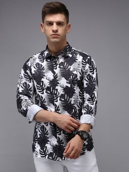 SHOWOFFFF - Men White Collar Neck Floral Comfort Fit Shirt