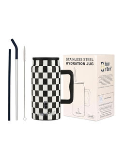 House of Quirk - Black-White 1500Ml Stainless Steel Mug Tumbler With Handle & Straw Lid
