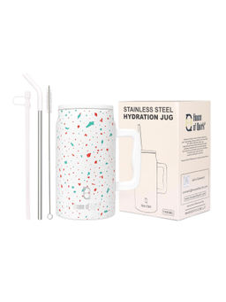 House of Quirk - Cream 1500Ml Stainless Steel Mug Tumbler With Handle & Straw Lid