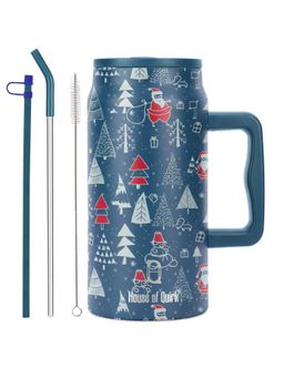 House of Quirk - Merry Blue 1500Ml Stainless Steel Mug Tumbler With Handle & Straw Lid