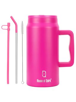 House of Quirk - Raspberry 1500Ml Stainless Steel Mug Tumbler With Handle & Straw Lid