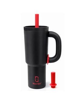 House of Quirk - 1200Ml Insulated Tumbler With Handle Straw & Straw Cap Hot & Cold Water Bottle Black