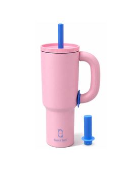 House of Quirk - 1200Ml Insulated Tumbler With Handle Straw & Straw Cap Hot & Cold Water Bottle - Pink