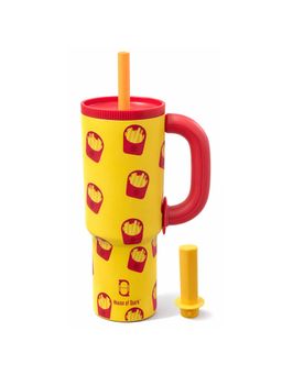 House of Quirk - 1200Ml Insulated Tumbler With Handle Straw & Straw Cap Water Bottle Hot Fries