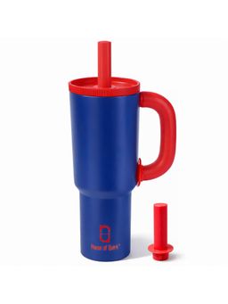 House of Quirk - 1200Ml Insulated Tumbler With Handle Straw & Straw Cap Hot & Cold Water Bottle - Blue