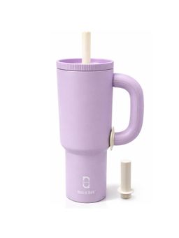 House of Quirk - 1200Ml Insulated Tumbler With Handle Straw & Straw Cap Hot & Cold Water Bottle Lilac