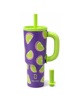 House of Quirk - 1200Ml Insulated Tumbler With Handle Straw & Straw Cap Water Bottle Lime Pop