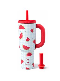 House of Quirk - 1200Ml Insulated Tumbler With Handle Straw & Straw Cap Hot & Cold Water Bottle Melon