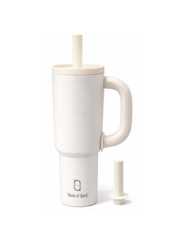 House of Quirk - 1200Ml Insulated Tumbler With Handle Straw & Straw Cap Water Bottle Vanilla