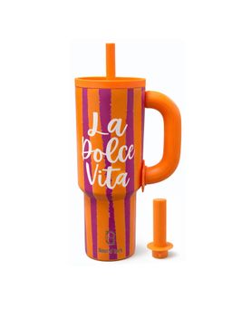 House of Quirk - 1200Ml Insulated Tumbler With Handle Straw & Straw Cap Water Bottle Vita Sunset