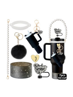 House of Quirk - Water Bottle Handle Strap Cup Boot Silicone Straw Cover Tumbler Charms- Black