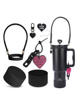 House of Quirk - Water Bottle Handle Strap Cup Boot Silicone Straw Cover Tumbler Charms- Black