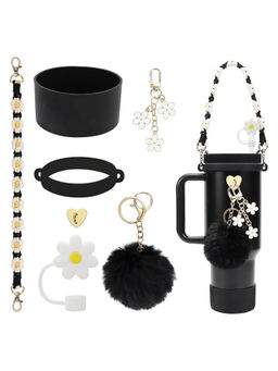 House of Quirk - Handle Strap Silicone Cup Boot Silicone Straw Cover Charms Tumbler Not Included Black