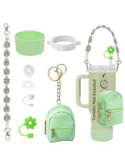 House of Quirk - Water Bottle Handle Strap Cup Boot Silicone Straw Cover Tumbler Charms- Green
