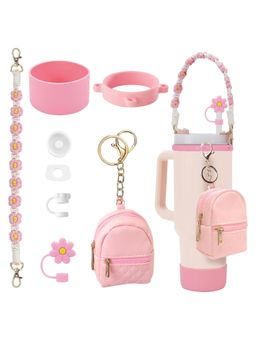 House of Quirk - Water Bottle Handle Strap Cup Boot Silicone Straw Cover Tumbler Charms- Light Pink