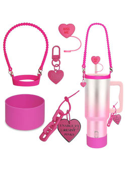 House of Quirk - Water Bottle Handle Strap Silicone Cup Boot Silicone Straw Cover Tumbler Charms- Pink