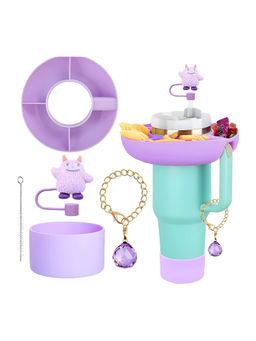 House of Quirk - 5Pcs Plastic Snack Bowl & Silicone Cup Boot Set For 40Oz Tumbler With Handle - Purple