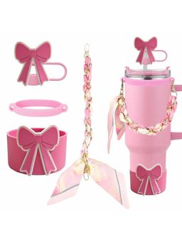House of Quirk - Water Bottle Handle Strap Cup Boot Silicone Straw Cover Tumbler Charms- Raspberry