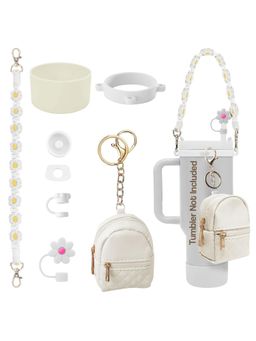 House of Quirk - Water Bottle Handle Strap Cup Boot Silicone Straw Cover Tumbler Charms- White