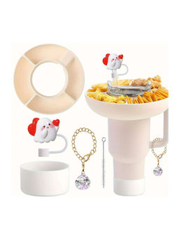 House of Quirk - 5Pcs Plastic Snack Bowl & Silicone Cup Boot Set For 40Oz Tumbler With Handle - White