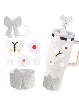 House of Quirk - 7 Pcs Cup Accessories Silicone Boot Butterfly Sticker Straw Cover White