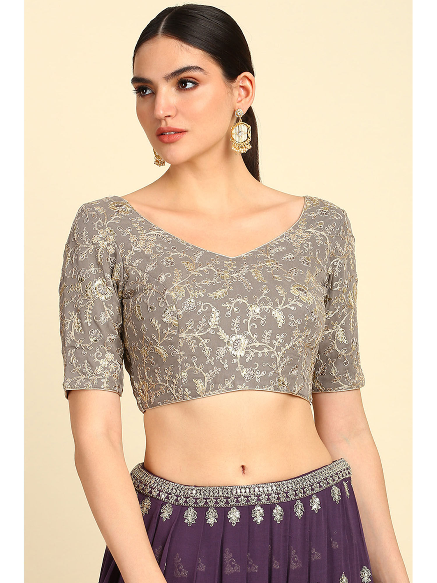 soch Women's Grey Georgette Embroidered Blouse with Zari-picture-10