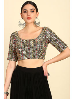 Soch - Women's Black Georgette Blouse with Faux Mirror And Sequins