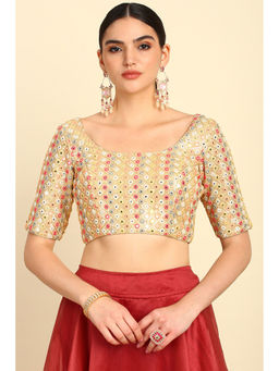 Soch - Women's Beige Georgette Blouse with Faux Mirror And Sequins