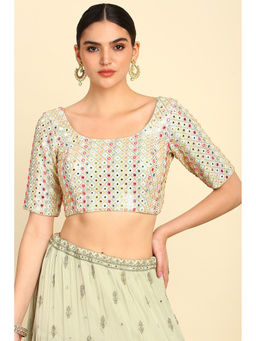 Soch - Women's Powder Blue Georgette Blouse with Faux Mirror And Sequins