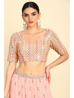 Soch - Women's Peach Georgette Blouse with Faux Mirror And Sequins