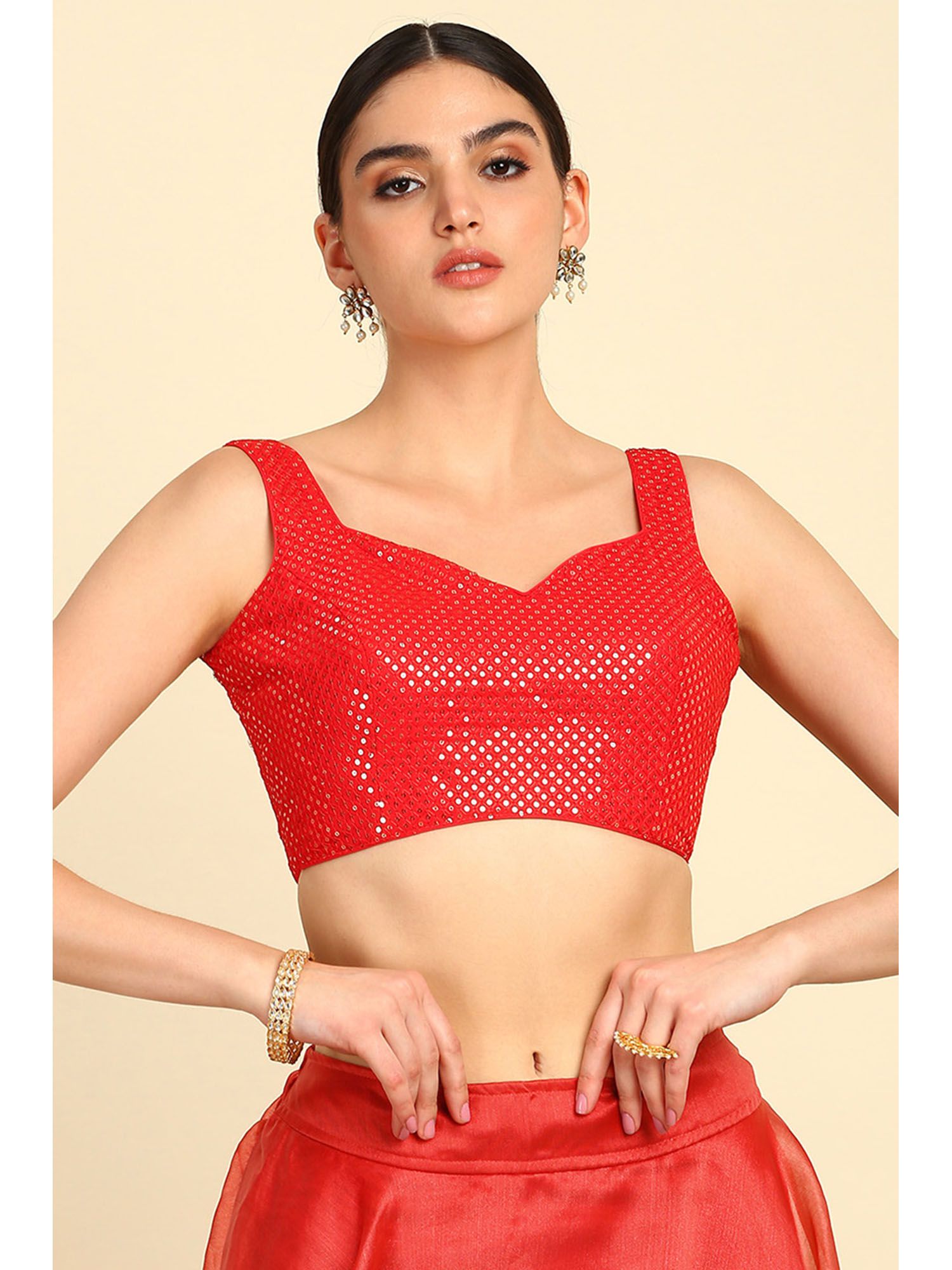 red glitter blouse