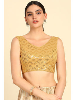 Soch - Women's Gold Georgette Blouse & Unstitched Sleeves with Sequins Work (Set of 2)