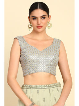 Soch - Women's Grey Georgette Blouse & Unstitched Sleeves with Sequins Work (Set of 2)