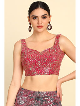 Soch - Women's Fuchsia Georgette Blouse with Sequins Work